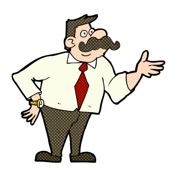 Bir insan tarafından çizilmiş bıyıklı bir ofis çalışanı.