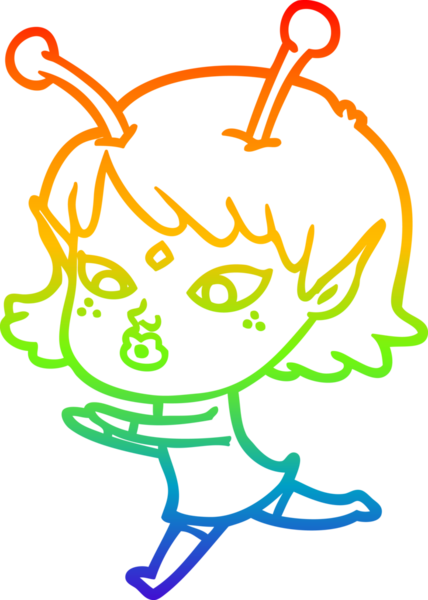 Gökkuşağı gradyan çizgisi bir insan tarafından çizilmiş güzel bir uzaylı kızın çizimi.