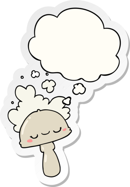 Karikatür mantarı. Düşünce baloncuğu insan tarafından çizilmiş bir çıkartma.
