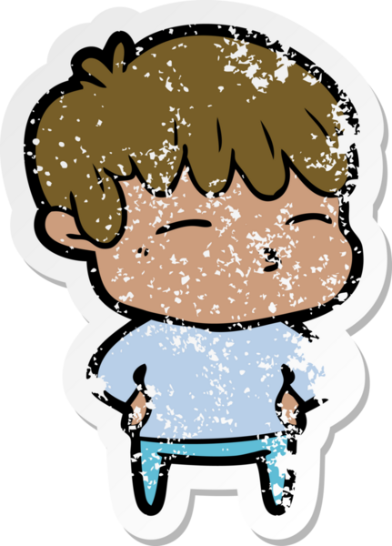 Bir insan tarafından çizilmiş, sıkıntılı bir çizgi film çıkartması.