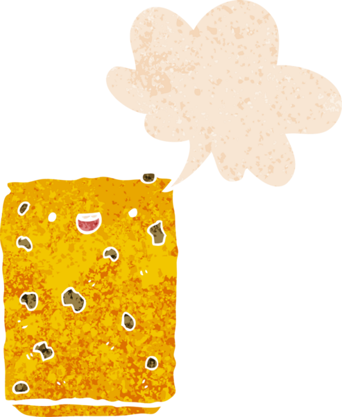 grunge içinde konuşma balonu olan karikatür bisküvisi bir insan tarafından çizilmiş sıkıntılı retro desen tarzı