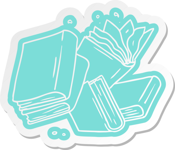 Bir insan tarafından çizilmiş kitap koleksiyonunun karikatür etiketi