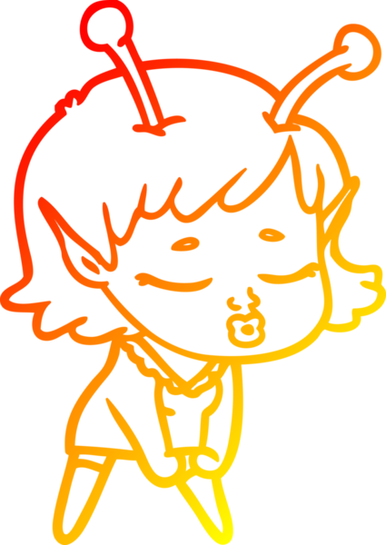 Bir insan tarafından çizilmiş sevimli bir uzaylı kız çizgi filmi.