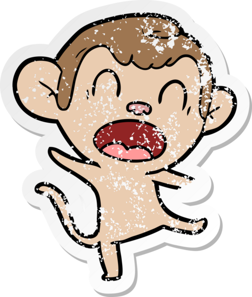 Bir insan tarafından çizilmiş bağıran çizgi film maymunu çıkartması.