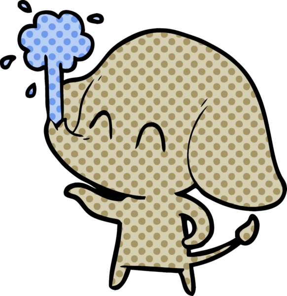 Bir insan tarafından çizilmiş su püskürten sevimli bir fil.