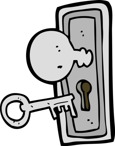 bir insan tarafından çizilmiş çizgi film anahtarı ve anahtar deliği