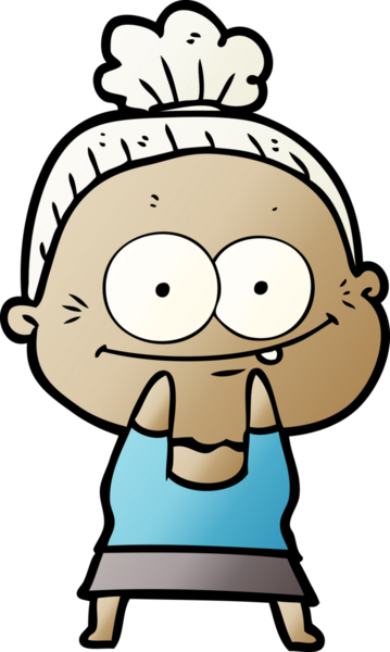 Bir insan tarafından çizilmiş mutlu yaşlı kadın çizgi filmi.