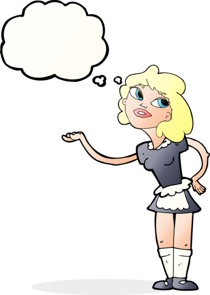 Bir insan tarafından çizilmiş düşünce balonuyla servis edilen karikatür garsonu.