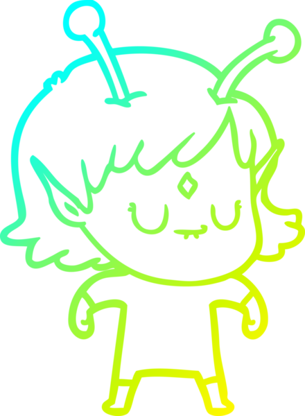 Bir insan tarafından çizilmiş bir uzaylı kız çizgi filmi.