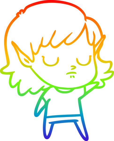 Gökkuşağı gradyan çizgi çizimi bir insan tarafından çizilmiş bir elf kızı