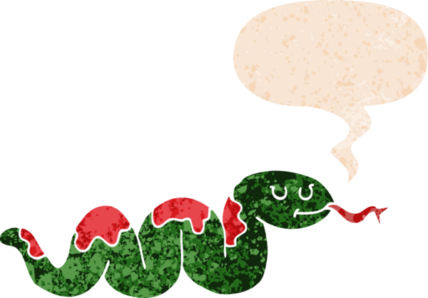 Bir insan tarafından çizilmiş grunge dertli retro tarzı konuşma baloncuğu ile çizgi film yılanı