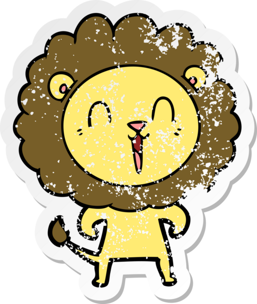 Bir insan tarafından çizilmiş gülen aslan çıkartması.