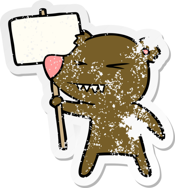 Kızgın bir ayı karikatürünün sıkıntılı çıkartması bir insan tarafından çizilmiş.