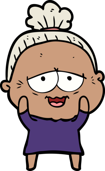 Bir insan tarafından çizilmiş mutlu yaşlı kadın çizgi filmi.