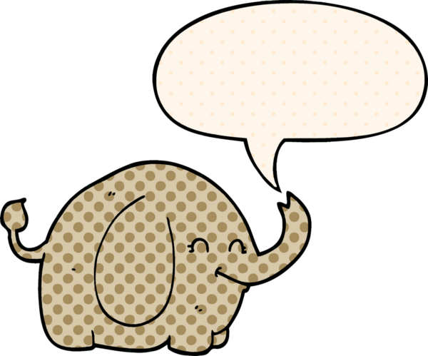 Bir insan tarafından çizilmiş çizgi roman tarzında konuşma balonu olan çizgi film fili.