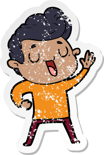 Bir insan tarafından çizilmiş mutlu bir çizgi film karakterinin sıkıntılı çıkartması.