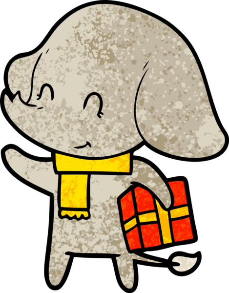 Bir insan tarafından çizilmiş şirin bir noel fili.