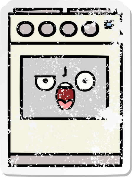 Bir insan tarafından çizilmiş şirin bir mutfak fırınının sıkıntılı çıkartması.