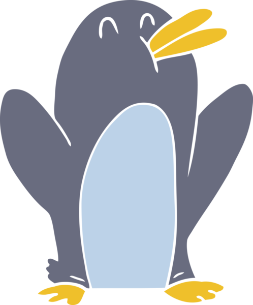 Bir insan tarafından çizilmiş düz renk çizgi film pengueni