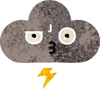 Bir insan tarafından çizilmiş bir fırtına bulutunun retro çizim tarzı karikatürü