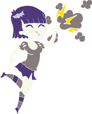 Bir insan tarafından çizilen düz renkli vampir kız çizimi