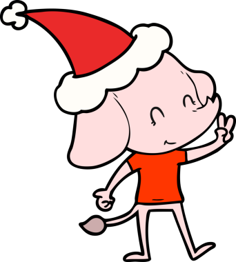 Bir insan tarafından çizilmiş Noel Baba şapkası takan bir fil çizilmiş.