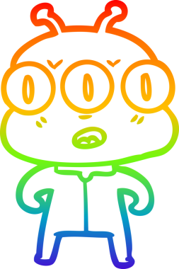 Gökkuşağı gradyan çizgi çizimi Bir insan tarafından çizilmiş üç gözlü uzaylı