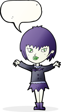 Bir insan tarafından çizilmiş konuşma balonu olan vampir kız.