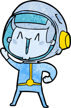 Bir insan tarafından çizilmiş mutlu astronot çizgi filmi.