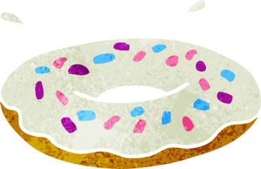 Bir insan tarafından çizilmiş buzlu halka çöreğinin retro karikatürü.