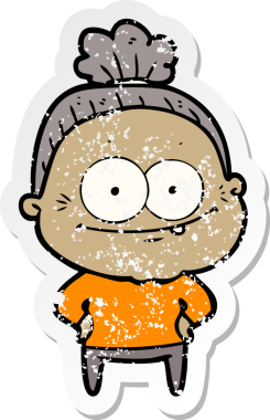 Bir insan tarafından çizilmiş mutlu, yaşlı bir kadının sıkıntılı çıkartması.