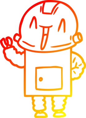 Bir insan tarafından çizilen çizgi film robotunun sıcak çizgi çizimi