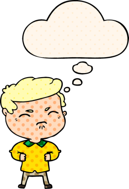 Çizgi roman tarzında bir insan tarafından çizilmiş düşünce baloncuğuyla rahatsız edilmiş bir adam.
