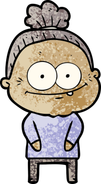 Bir insan tarafından çizilmiş mutlu yaşlı kadın çizgi filmi.