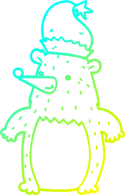 Bir insan tarafından çizilmiş noel şapkası giyen bir ayının çizimi.