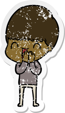 Bir insan tarafından çizilmiş mutlu çizgi film çocuğunun sıkıntılı çıkartması.