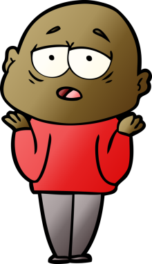 Bir insan tarafından çizilmiş yorgun, kel bir adam.