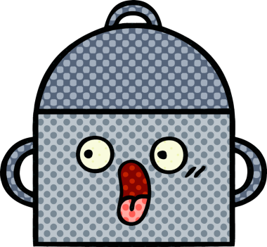 Bir insan tarafından çizilmiş yemek tenceresinin çizgi romanı.