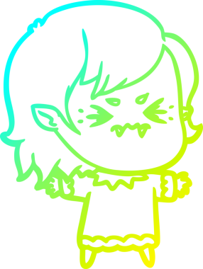 Bir insan tarafından çizilmiş, soğuk gradyan çizgi film karakteri bir vampir kız.