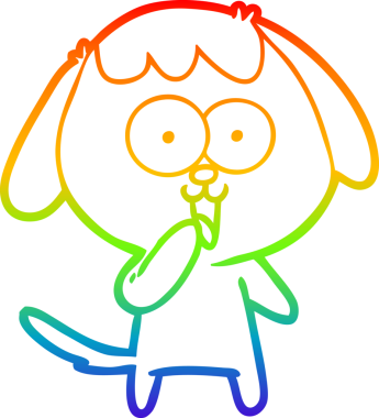 Gökkuşağı gradyan çizimi. Bir insan tarafından çizilmiş şirin bir köpek çizimi.