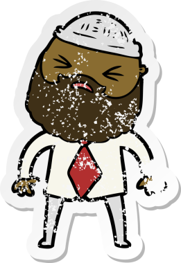 Bir insan tarafından çizilmiş sakallı bir çizgi film karakterinin sıkıntılı çıkartması.