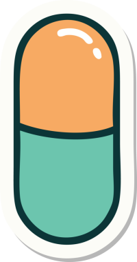 Bir insan tarafından çizilmiş geleneksel bir hapın dövme çıkartması.