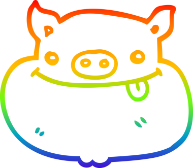 Gökkuşağı gradyan çizgi çizimi Bir insan tarafından çizilmiş mutlu domuz yüzü