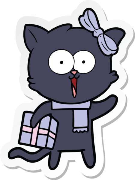 Bir insan tarafından çizilmiş çizgi film kedisinin çıkartması.