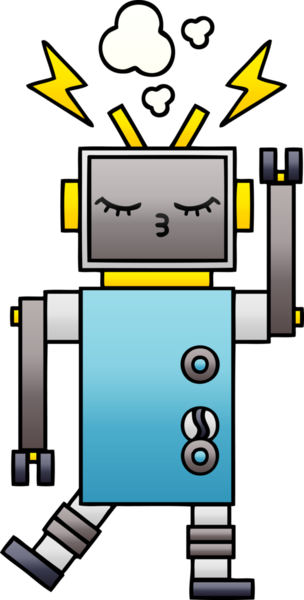 Arızalı bir robotun insan tarafından çizilmiş gölgeli karikatürü