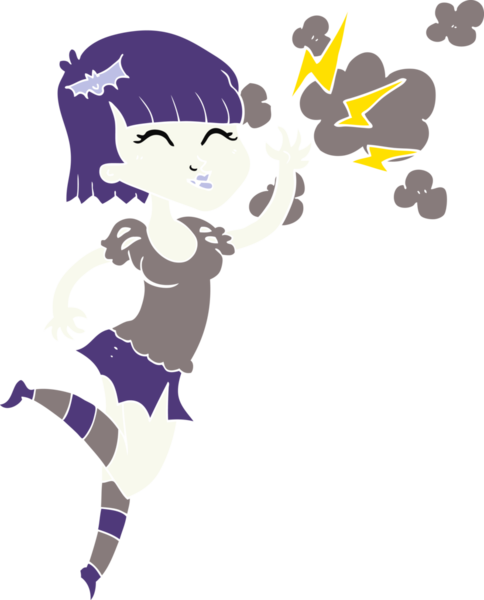 Bir insan tarafından çizilen düz renkli vampir kız çizimi