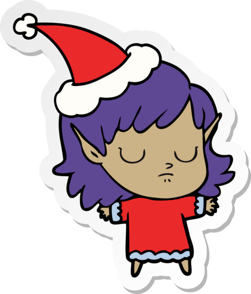 Bir insan tarafından çizilmiş Noel Baba şapkası giyen bir elf kızının el yazısı.