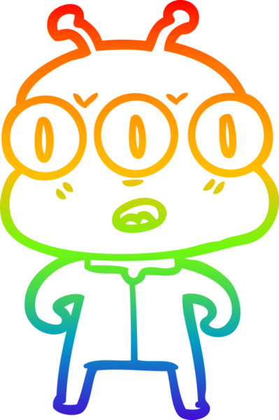 Gökkuşağı gradyan çizgi çizimi Bir insan tarafından çizilmiş üç gözlü uzaylı