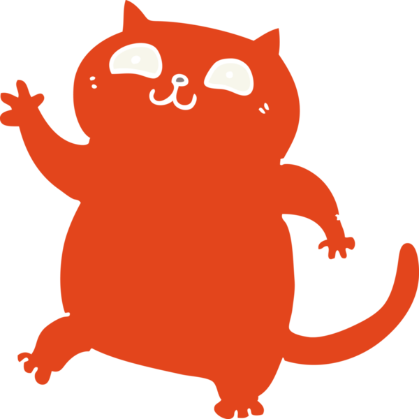 Bir insan tarafından çizilmiş düz renkli çizgi film kedisi