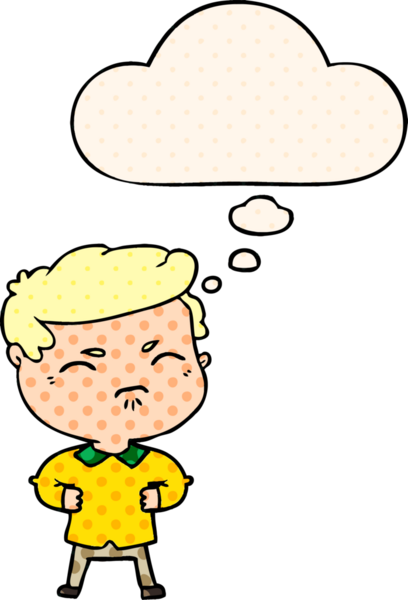 Çizgi roman tarzında bir insan tarafından çizilmiş düşünce baloncuğuyla rahatsız edilmiş bir adam.